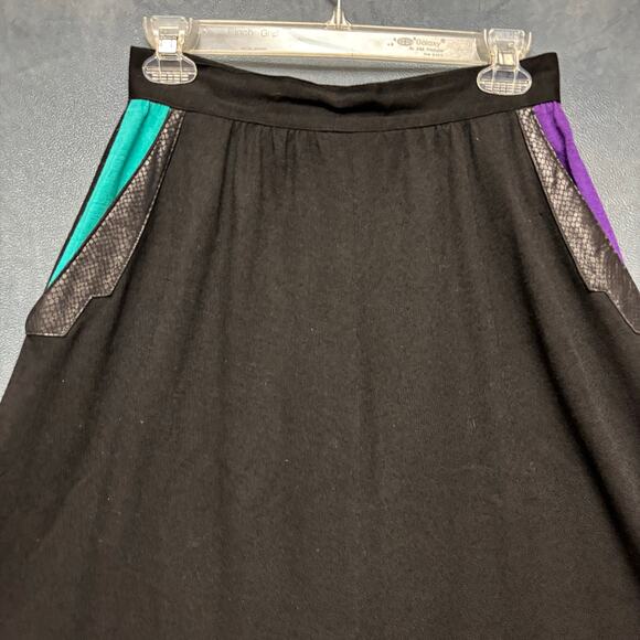 Vintage Giavanni Biagiotti Wool Skirt Leather Trim Y2K 80s Midi Witchy SZ 10 - Picture 4 of 14